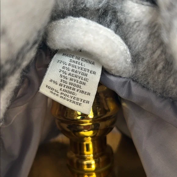 Long Faux Wool Shacket/Jacket Gray & Ivory/White Large Plaid Pattern Lined Large - Picture 7 of 12